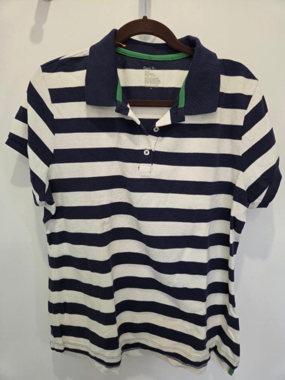 NWOT Gap Women's Navy & White Stripe Boxy Short Sleeve Polo Shirt  L/XL